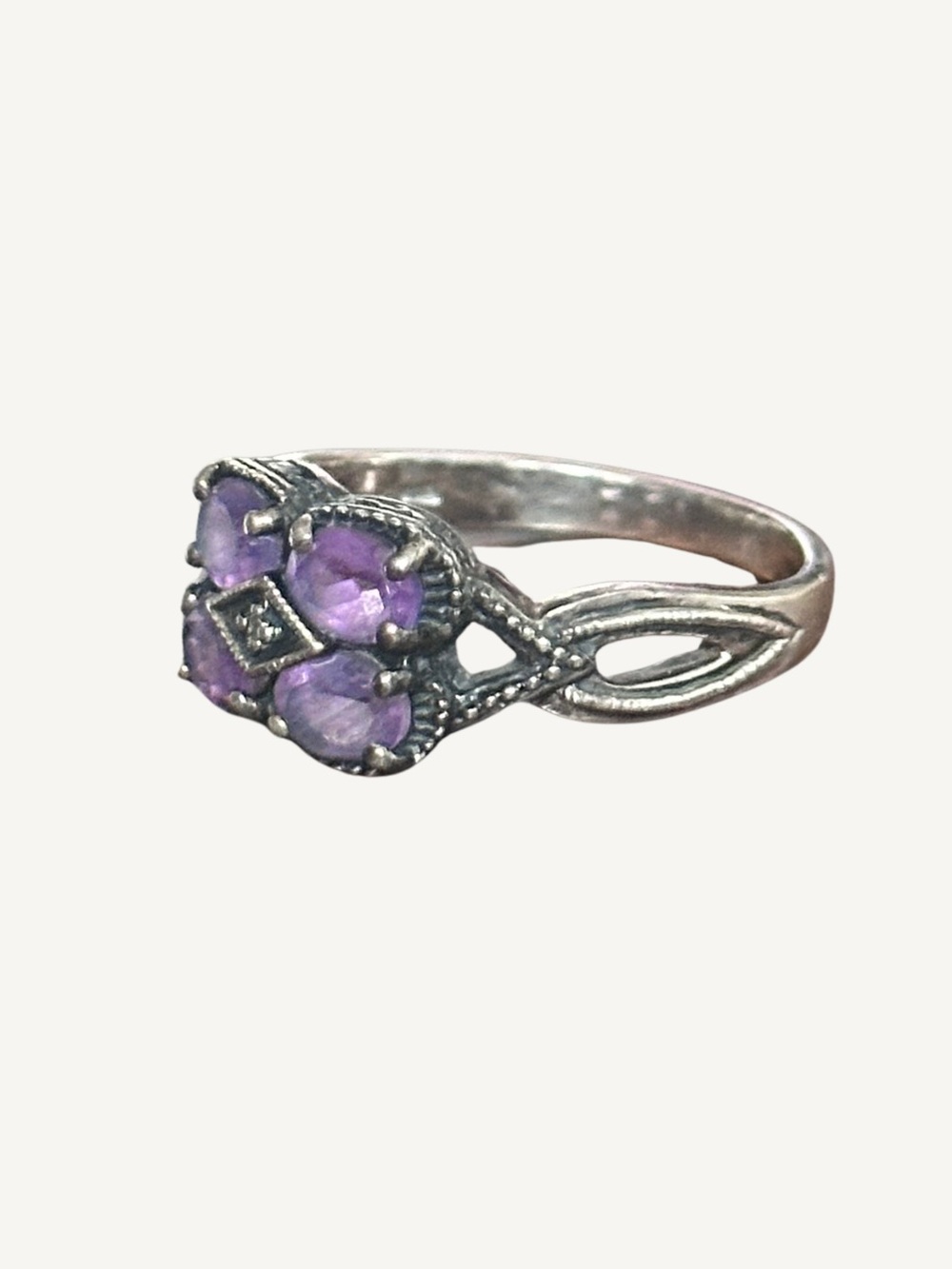 Sterling Silver Amethyst Marcasite Ring Size 8.25 Victorian Revival 925 - Picture 6 of 9